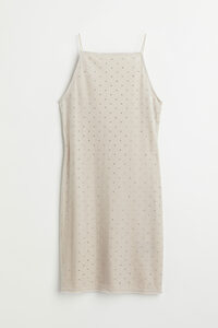 H&M Figurbetontes Kleid Hellbeige/Nieten, Party kleider in Größe XXL. Farbe: Light beige/studs