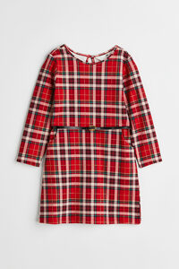 H&M Jerseykleid mit Gürtel Rot/Kariert, Kleider in Größe 122/128. Farbe: Red/checked