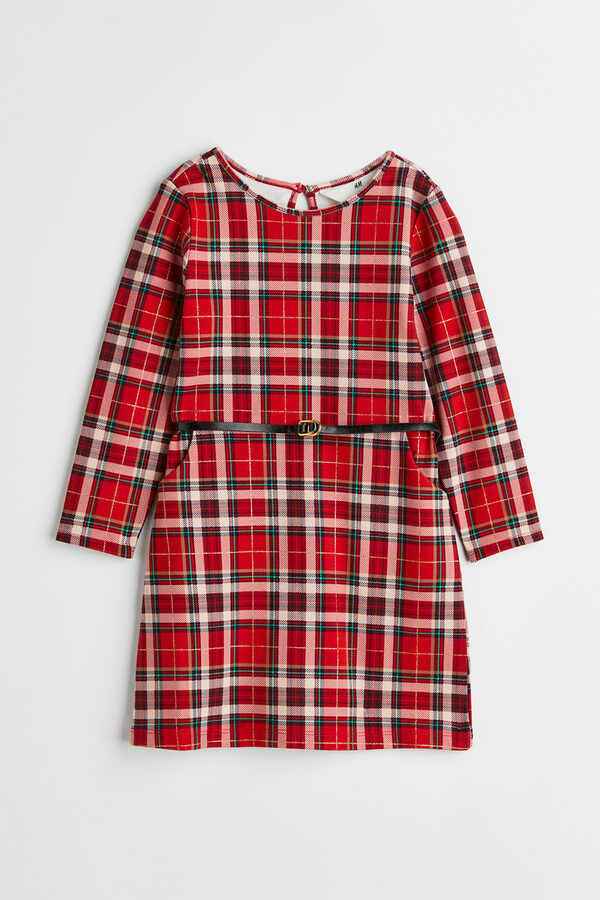 Bild 1 von H&M Jerseykleid mit Gürtel Rot/Kariert, Kleider in Größe 122/128. Farbe: Red/checked
