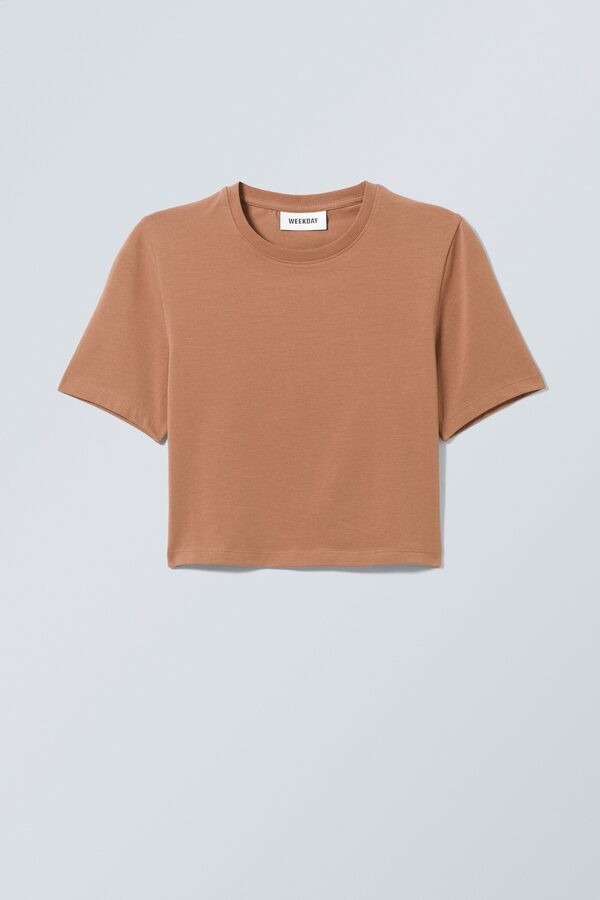 Bild 1 von Weekday Mini-Crop-Top Terracotta, T-Shirt in Größe XS. Farbe: Dusty brown