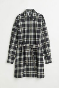 H&M Blusenkleid mit Bindegürtel Schwarz/Kariert, Alltagskleider in Größe M. Farbe: Black/checked