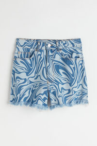 H&M Jeansshorts High Waist Blau/Gemustert in Größe 34. Farbe: Denim blue/patterned
