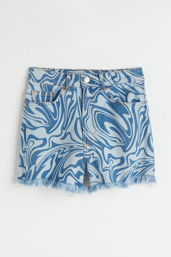 Bild 1 von H&M Jeansshorts High Waist Blau/Gemustert in Größe 34. Farbe: Denim blue/patterned