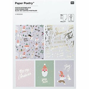 Paper Poetry Postkartenblock Jolly Christmas pastell 12,5x17,6cm