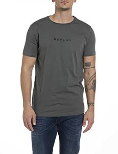 Replay Herren T-Shirt Kurzarm mit Logo Print, Grau (Cold Grey 596), XS
