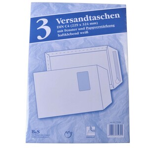 Versandtaschen 3Stk. DINC4 229x324mm Fenster Pappverstärkung selbstklebend weiß