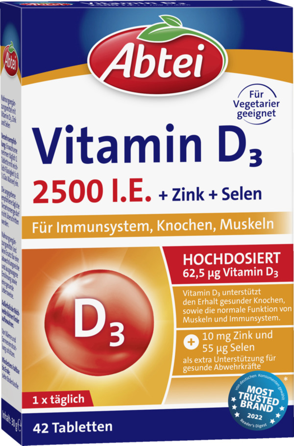 Bild 1 von Abtei Vitamin D3 2500 I.E. + Zink + Selen