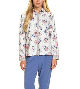 SHORT STORIES Pyjama-Oberteil stylisches Damen Nacht-Hemd mit Blümchen-Muster Weiß