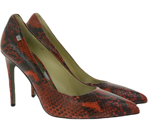 CR7 CRISTIANO RONALDO Tango Damen Echtleder Stilettos mit Reptilien-Muster Made in Portugal Rot/Schwarz