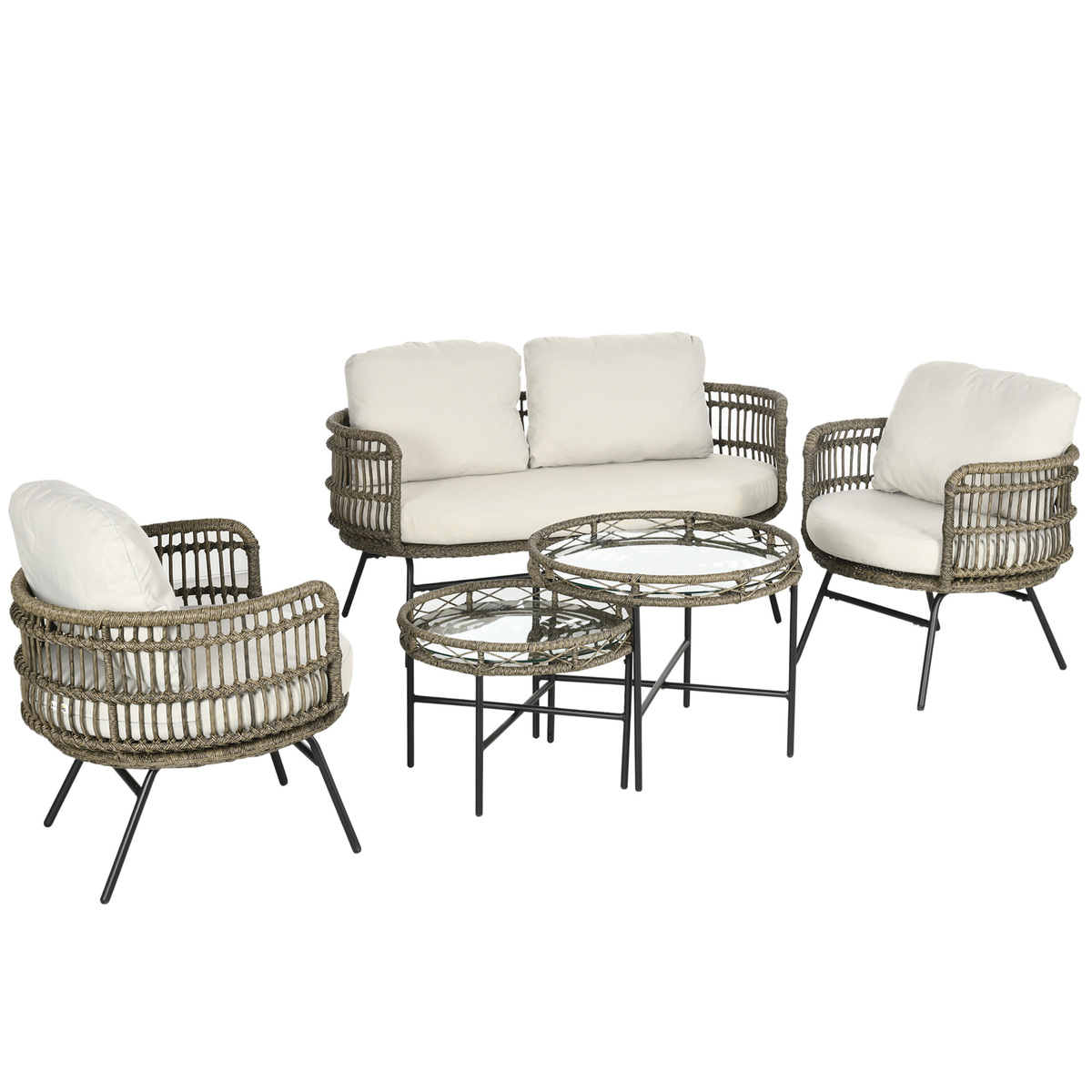 Outsunny GartenmöbelSet, 5 tlg. Rattan Sitzgarnitur mit Kissen