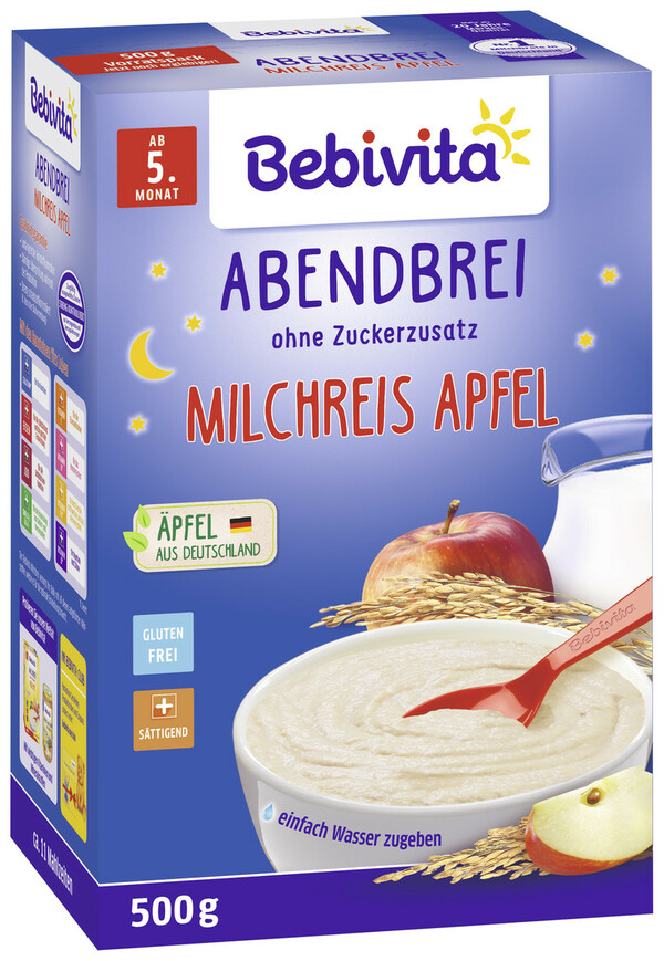 Bild 1 von Bebivita Abendbrei Milchreis Apfel ab 5.Monat 500G