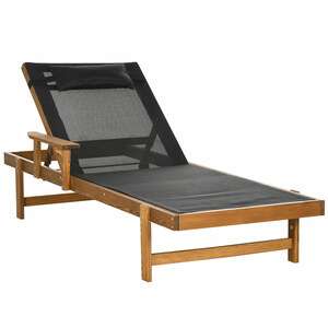 Outsunny Sonnenliege, Liegestuhl, Gartenliege mit verstellbarer Rücklehne, Relaxliege für Poolbereich, Balkon, bis 120 kg belastbar, Schwarz, 85 x 200 x 84 cm