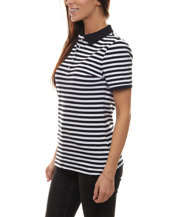 Bild 1 von Cheer Polo-Shirt gestreiftes Damen Sommer T-Shirt mit Knopfleiste Schwarz