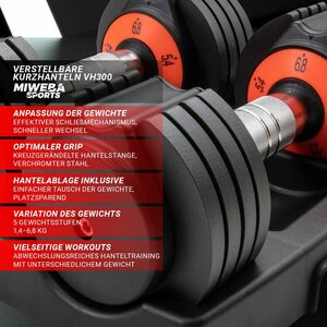 Miweba Sports Hantel-Set »Fitness Kurzhantel Set VH300 inkl. Gestell 1,4-6,8 kg«, (Kurzhantel, Kurzhantel-Set inkl. Gestell), verstellbares Profi Hantel Set - Anti-Rutsch - 18-tlg. á 0,7 kg