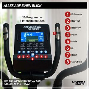 Miweba Sports Crosstrainer »Profi Fitnessgerät Crosstrainer MC300 - 21 kg Schwungmasse« (Heimtrainer, Ellipsentrainer), iConsole + Kinomap + FitHiWay App - Puls - LCD - Safety-Key
