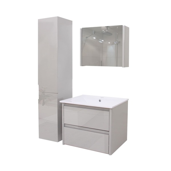 Bild 1 von Badezimmerset MCW-B19, Waschtisch Spiegelschrank Hängeschrank, hochglanz ~ grau