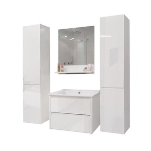 Badezimmerset MCW-B19, Waschtisch Wandspiegel 2x Hängeschrank, hochglanz ~ weiß