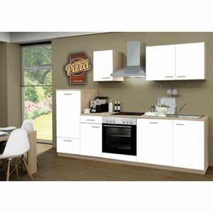 Menke Küchenzeile Classic 270 cm Weiß Melamin-Sonoma Eiche Nachbildung
