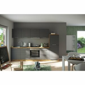 Held Möbel Küchenzeile 300 cm Matt Grau-Wotaneiche ohne E-Geräte