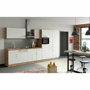 Held Möbel Küchenzeile Sorrento 360 cm Weiß-Wotaneiche ohne E-Geräte