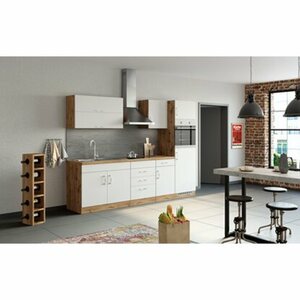 Held Möbel Küchenzeile Sorrento 270 cm Weiß-Wotaneiche ohne E-Geräte