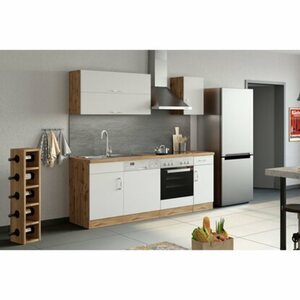 Held Möbel Küchenzeile Sorrento 210 cm Weiß-Wotaneiche ohne E-Geräte