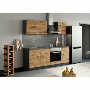 Held Möbel Küchenzeile Sorrento 210 cm Wotaneiche-Grafit ohne E-Geräte