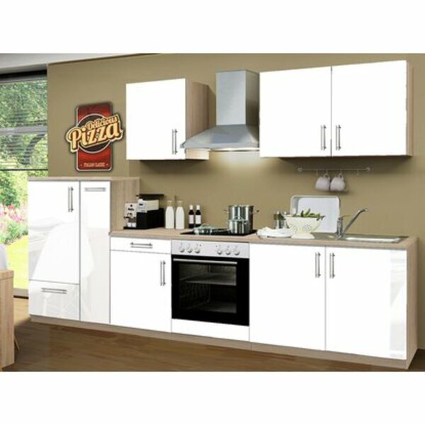 Bild 1 von Menke Küchenzeile Premium 300 cm Weiß Hochglanz-Sonoma Eiche Nachbildung