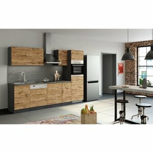 Held Möbel Küchenzeile Sorrento 270 cm Wotaneiche-Grafit ohne E-Geräte