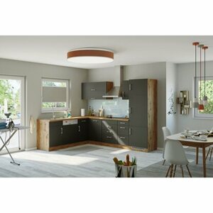 Held Möbel Küchenzeile Sorrento 210/ 270 cm  Anthrazit-Wotaneiche Winkel
