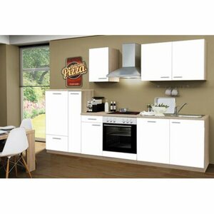 Menke Küchenzeile Classic 300 cm Weiß Melamin-Sonoma Eiche Nachbildung