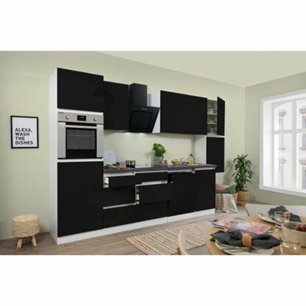 Bild 1 von Respekta Küchenzeile GLRP330HWS Grifflos 330 cm Schwarz Hochglanz-Weiß
