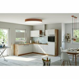 Held Möbel Küchenzeile Sorrento 210/ 270 cm Weiß-Wotaneiche o. E-Geräte Winkel