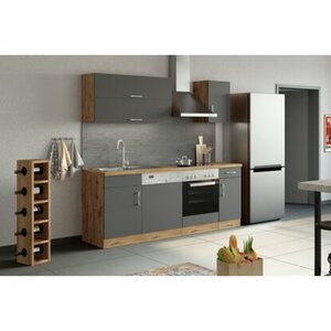 Held Möbel Küchenzeile Sorrento 210 cm Anthrazit-Wotaneiche ohne E-Geräte