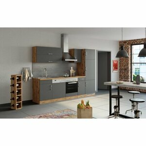 Held Möbel Küchenzeile Sorrento 270 cm Anthrazit-Wotaneiche ohne E-Geräte