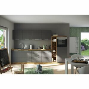 Held Möbel Küchenzeile 330 cm Matt Grau-Wotaneiche ohne E-Geräte