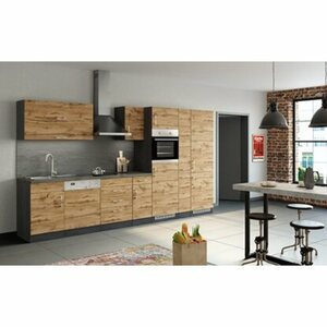 Held Möbel Küchenzeile Sorrento 360 cm Wotaneiche-Grafit ohne E-Geräte