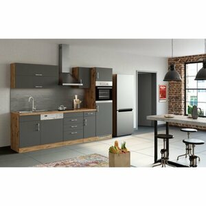 Held Möbel Küchenzeile Sorrento 270 cm Anthrazit-Wotaneiche ohne E-Geräte