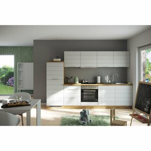 Held Möbel Küchenzeile 300 cm Matt Weiß-Wotaneiche ohne E-Geräte