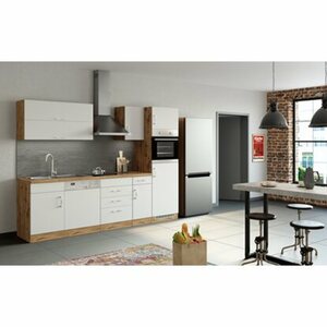 Held Möbel Küchenzeile Sorrento 270 cm Weiß-Wotaneiche ohne E-Geräte