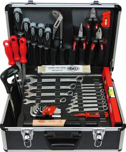 FAMEX Werkzeugset »749-88 Profi Alu-Werkzeugkoffer mit Werkzeug Set - Werkzeugkasten gefüllt«, (Werkzeugkoffer), TOP-Qualität