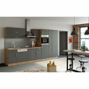 Held Möbel Küchenzeile Sorrento 360 cm Anthrazit-Wotaneiche ohne E-Geräte