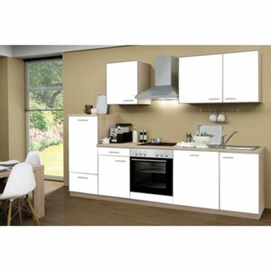 Menke Küchenzeile Classic 280 cm Weiß Melamin-Sonoma Eiche Nachbildung