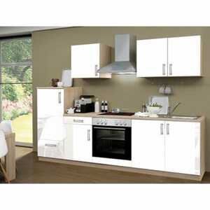 Menke Küchenzeile Premium 270 cm Weiß Hochglanz-Sonoma Eiche Nachbildung