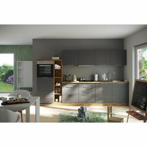 Held Möbel Küchenzeile 330 cm Matt Grau-Wotaneiche ohne E-Geräte