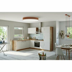 Held Möbel Küchenzeile Sorrento 210/ 270 cm Weiß-Wotaneiche o. E-Geräte Winkel