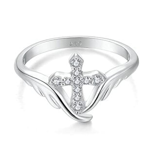 Starchenie Kreuz Ringe 925 Sterling Silber Zirkonia Engelsflügel Ring für Damen(Größe60)