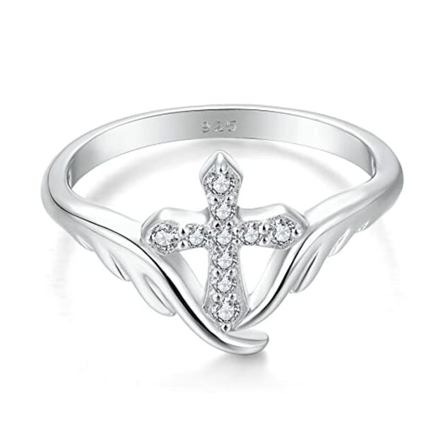 Bild 1 von Starchenie Kreuz Ringe 925 Sterling Silber Zirkonia Engelsflügel Ring für Damen(Größe60)