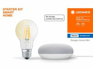 Ledvance Google Home mini Starter Kit kreide Speaker + Filament Leuchtmittel