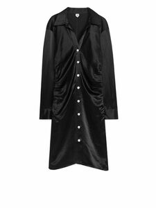 Arket Gekräuseltes Hemdblusenkleid aus Satin Schwarz, Alltagskleider in Größe 44. Farbe: Black